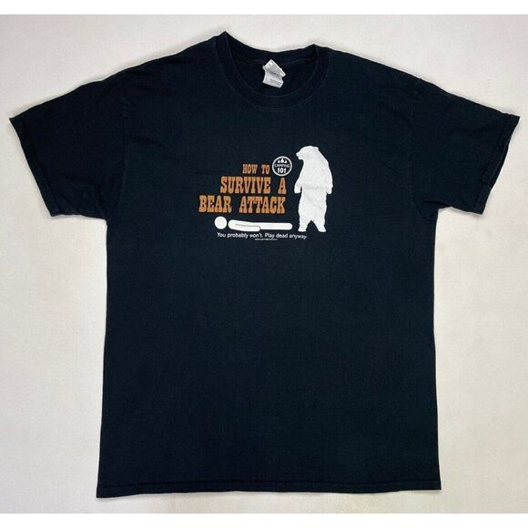 How To Survive A Bear Attack Camping 101 Graphic T-shirt Men Large Black - Picture 1 of 5